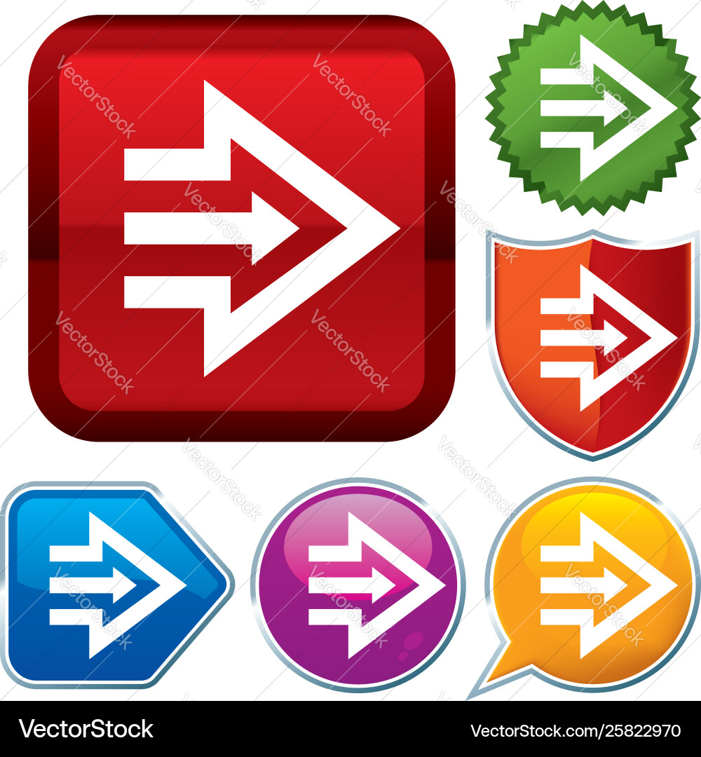 Set shiny icon series on buttons triple arrow vector image