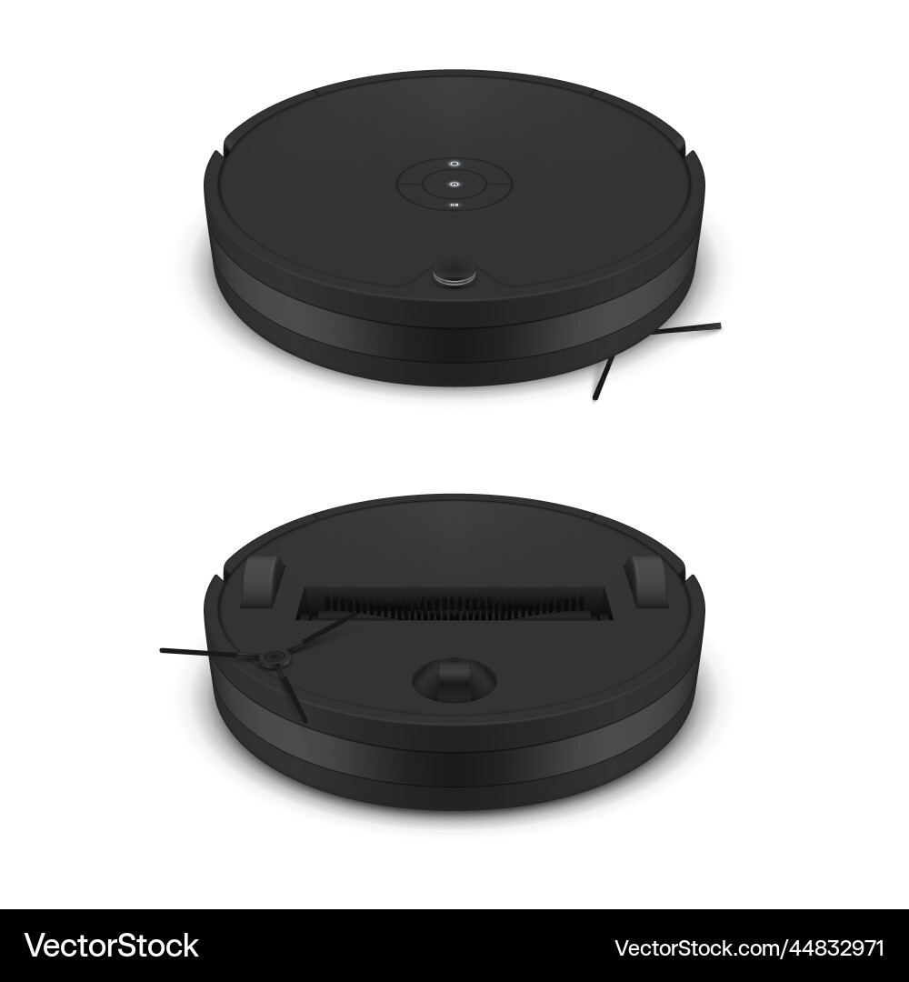 Black robot vacuum cleaner top and bottom set Black robot vacuum cleaner top and bottom set vector image