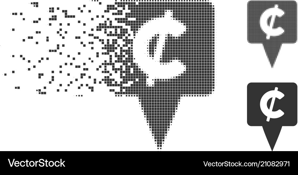 Cent map pointer broken pixel halftone icon Cent map pointer broken pixel halftone icon vector image
