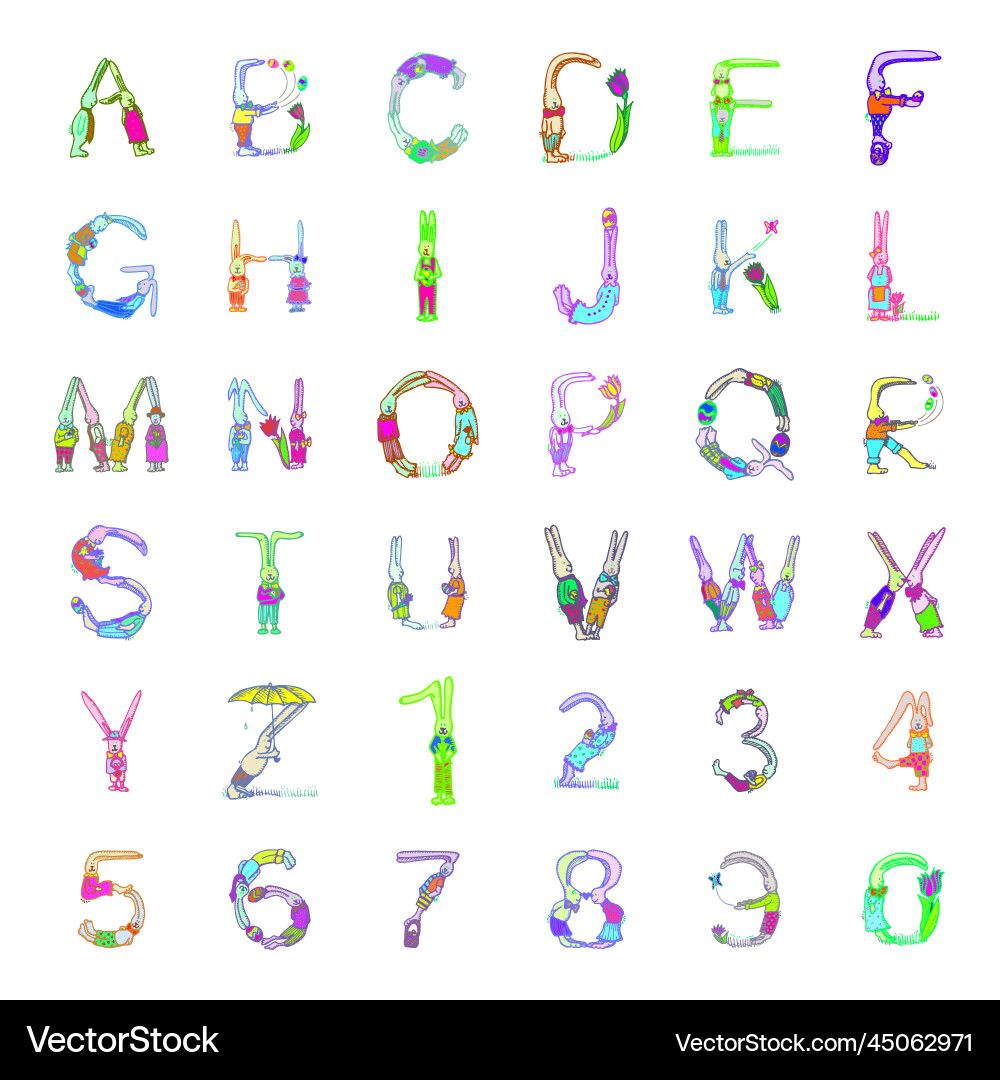 Rabbit font set Vector Image