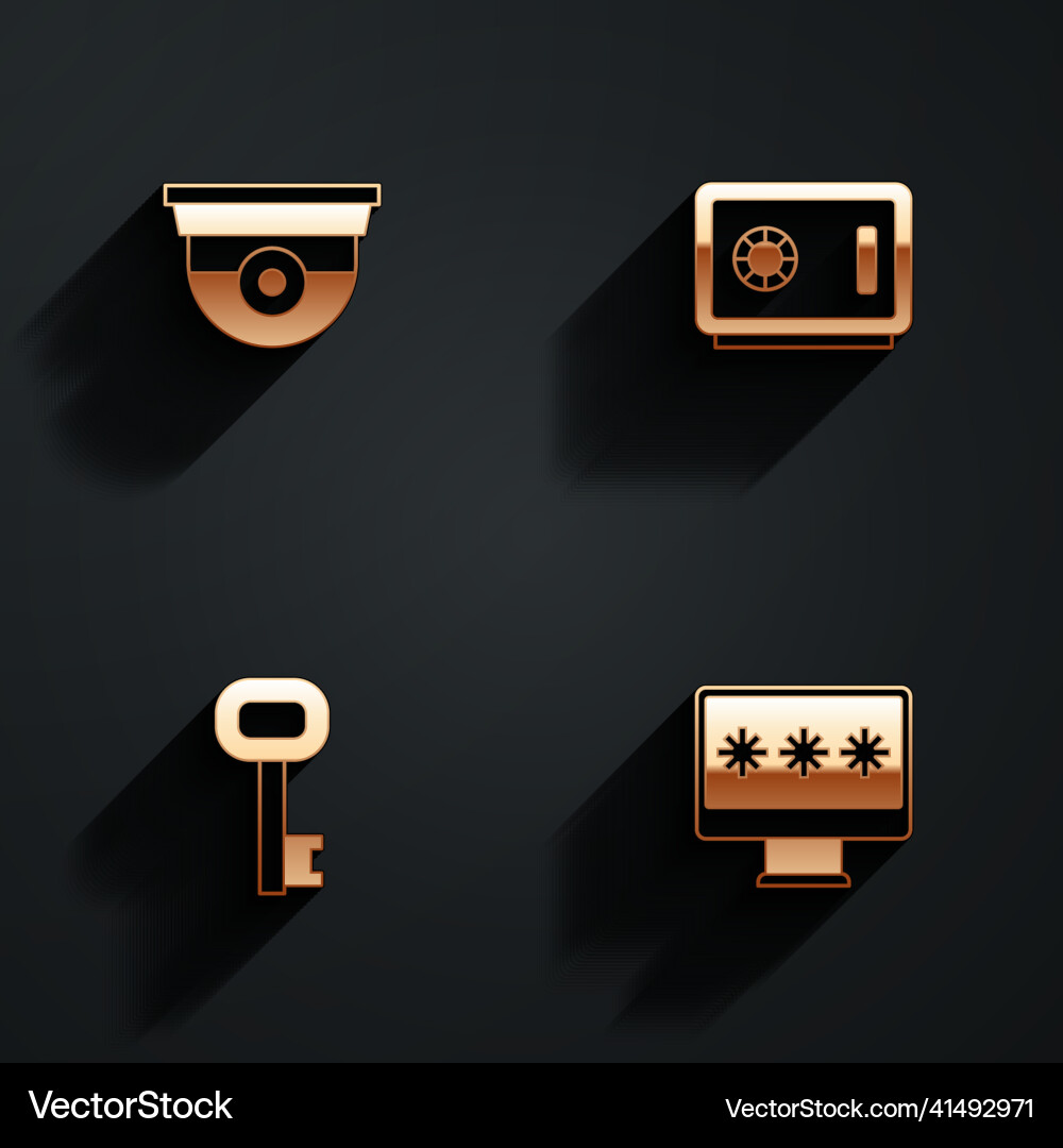 Set security camera safe old key and monitor Set security camera safe old key and monitor vector image