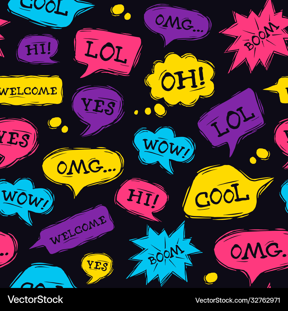 Speech bubble seamless pattern in linocut style Speech bubble seamless pattern in linocut style vector image