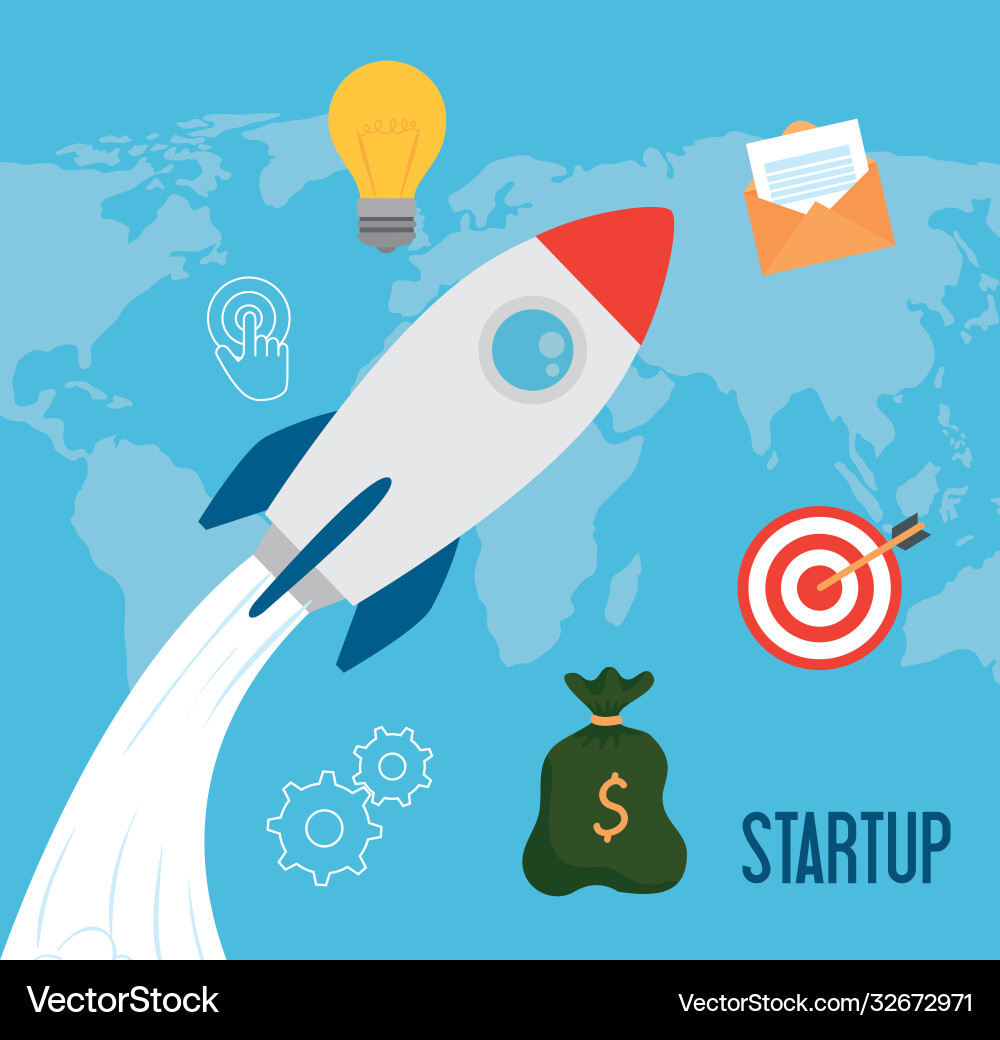 Start up rocket with icon set design Start up rocket with icon set design Vector Image