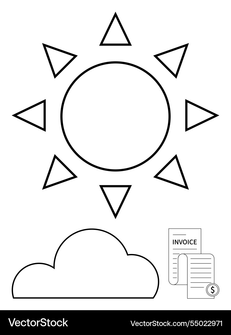 Sun above a cloud with floating invoices Vector Image