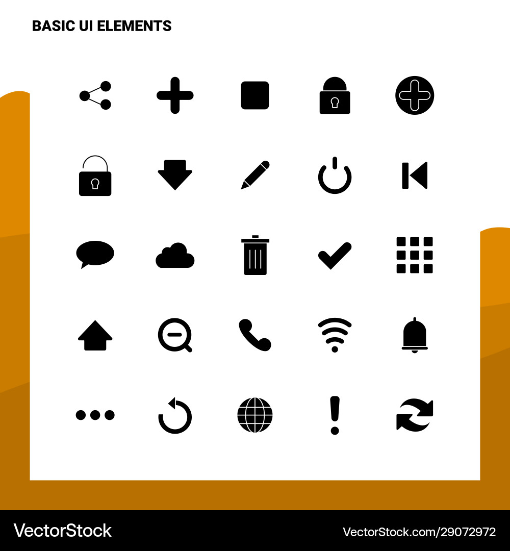 25 basic ui elements icon set solid glyph 25 basic ui elements icon set solid glyph vector image