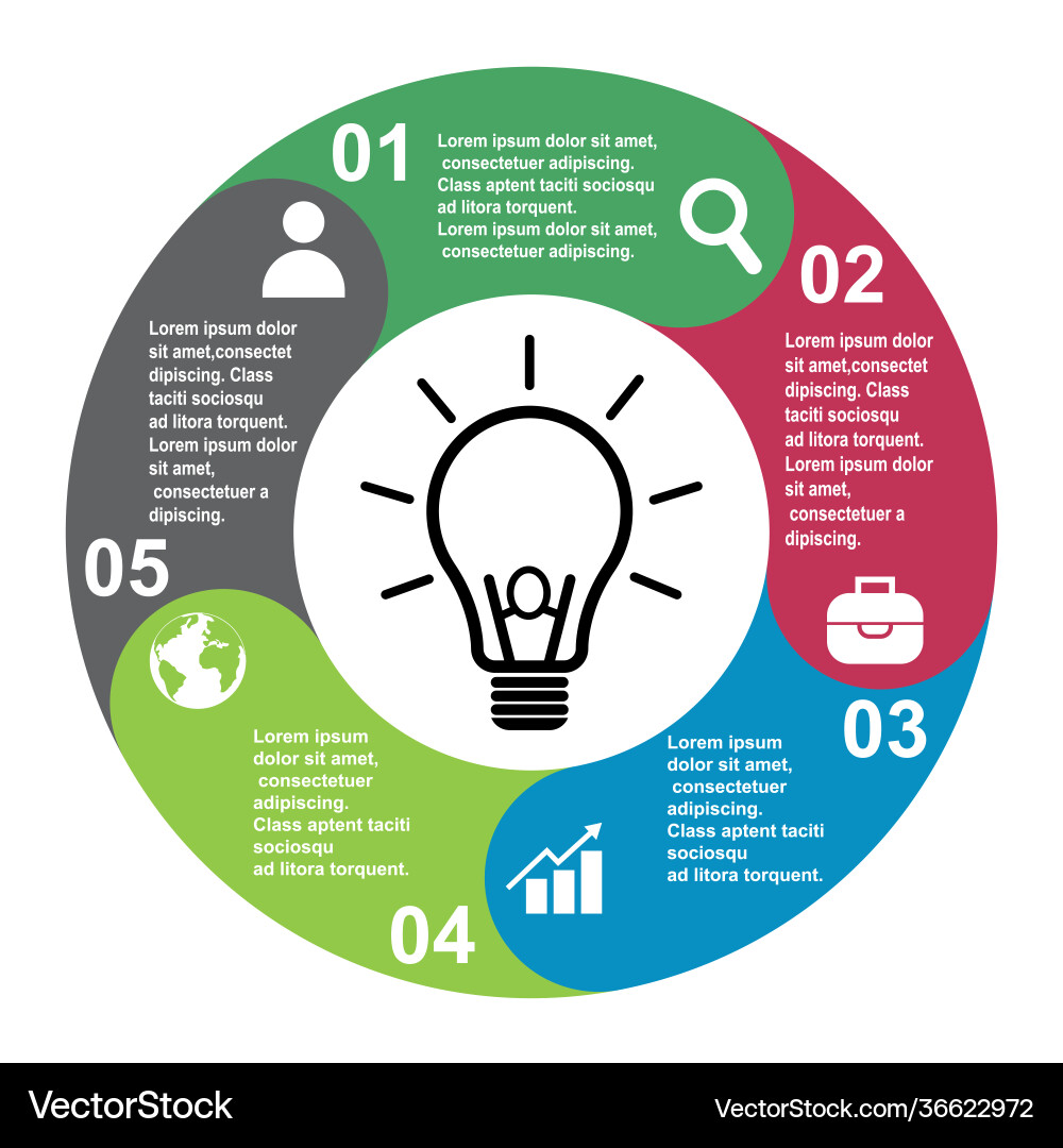 5 steps element in five colors with labels Vector Image