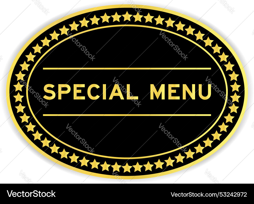 Black and gold color oval label sticker with word vector image