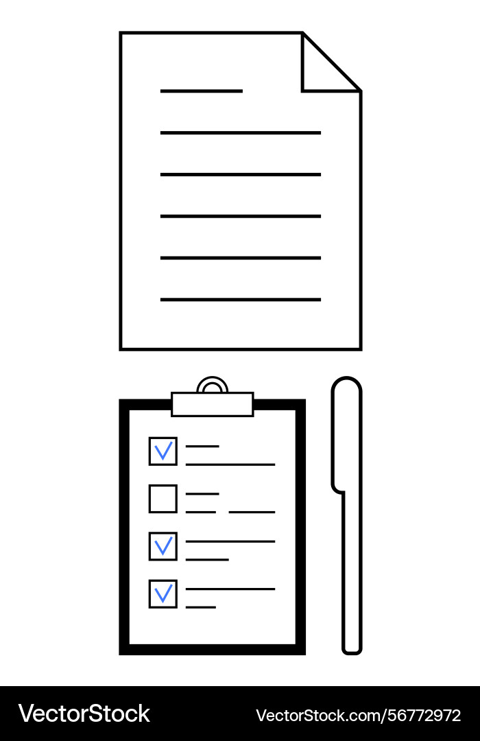 Document and checklist with pen for organization Document and checklist with pen for organization vector image