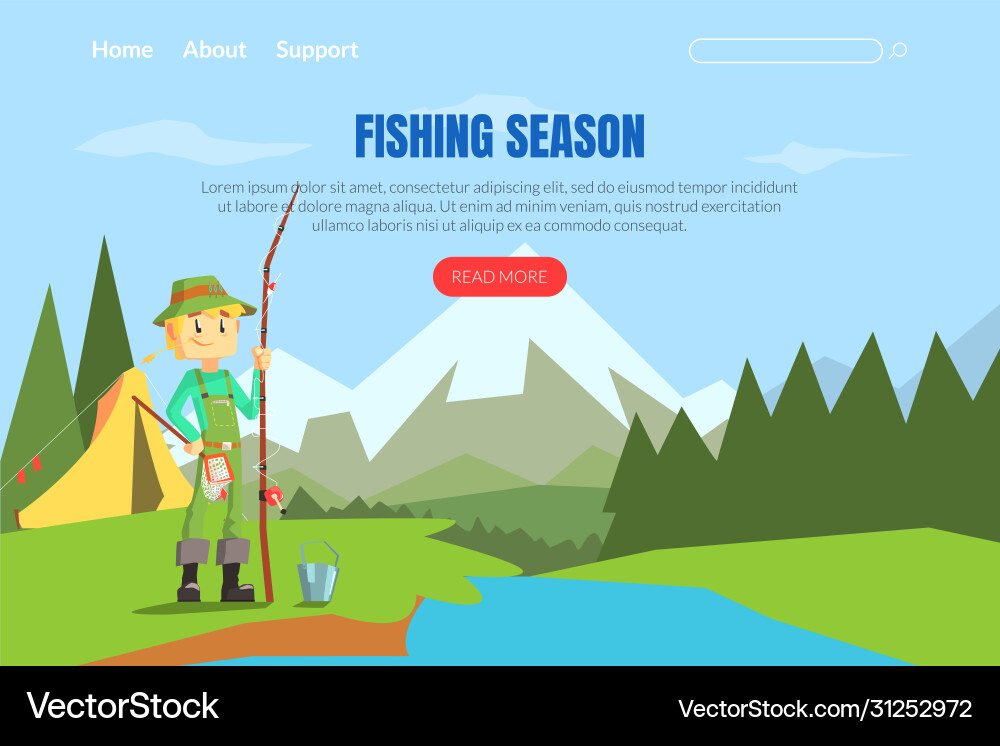 Fishing season landing page template web Fishing season landing page template web vector image