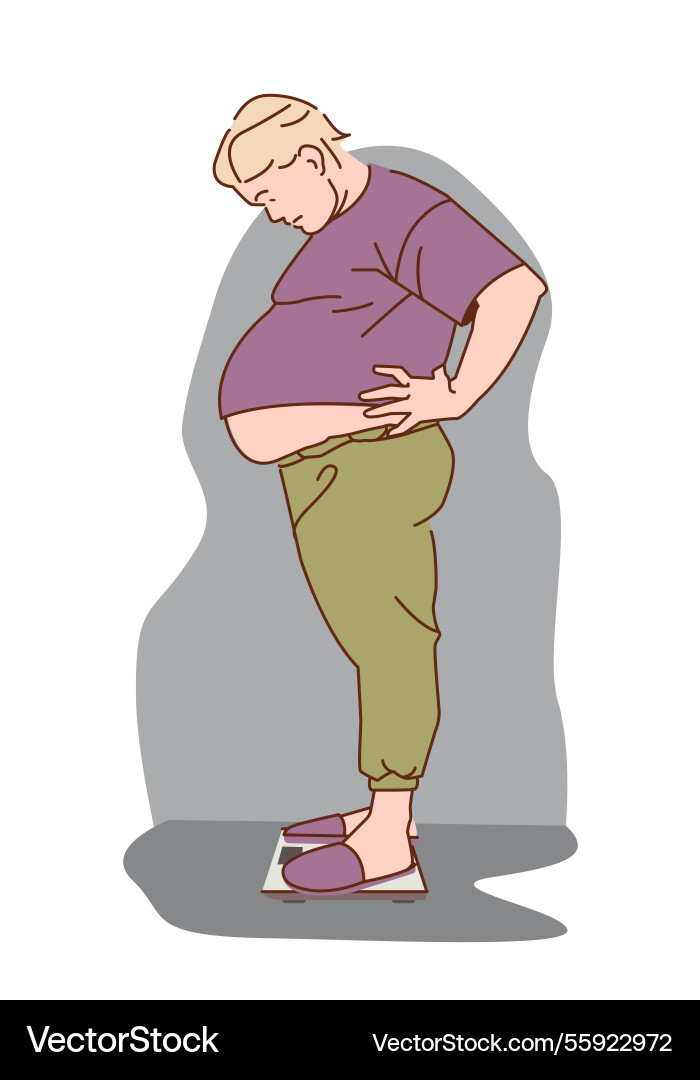Overweight person on weighing scale Royalty Free Vector