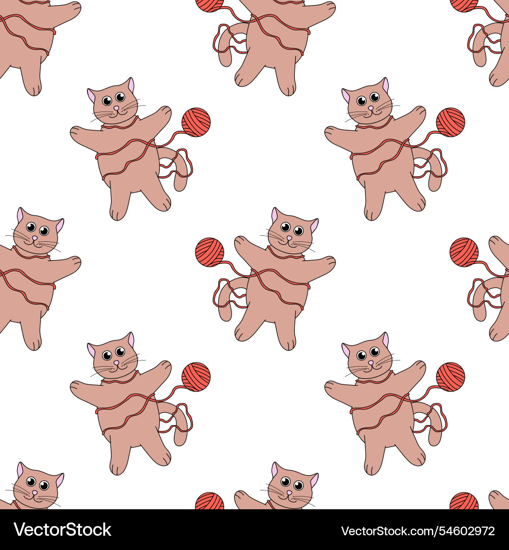 Seamless pattern cat play with ball of thread Seamless pattern cat play with ball of thread Vector Image
