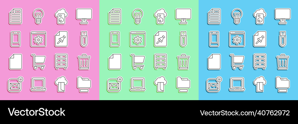 Set line document folder trash can usb flash Set line document folder trash can usb flash vector image