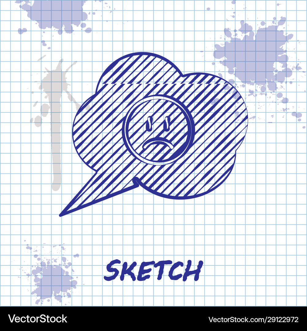 Sketch line speech bubble with sad smile icon Vector Image