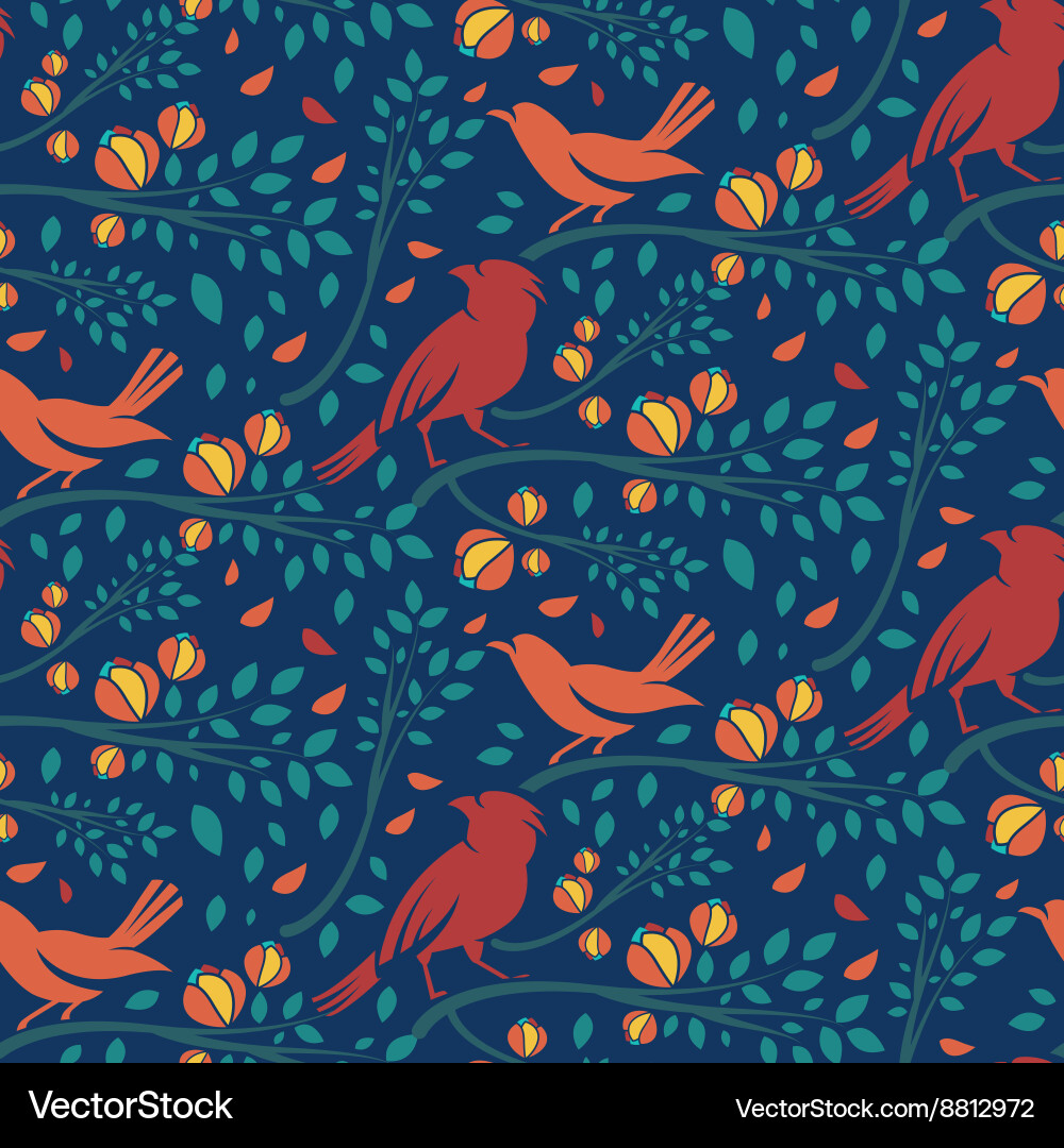Spring Birds Branch Pattern vector image