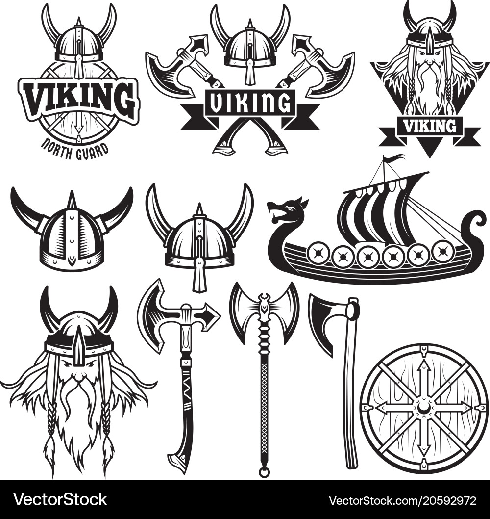 Viking Warriors and Weapons Vector Image