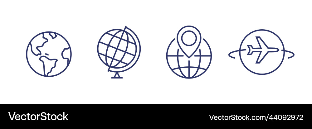 World Globe Line Icon - Earth Vector Image