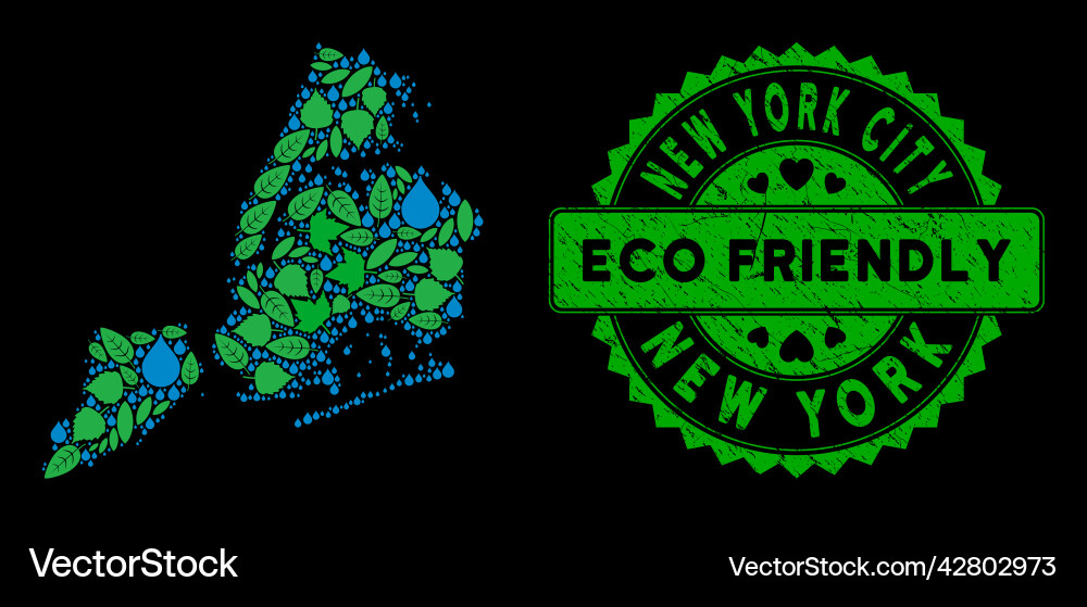 Eco green collage new york city map and Eco green collage new york city map and Vector Image