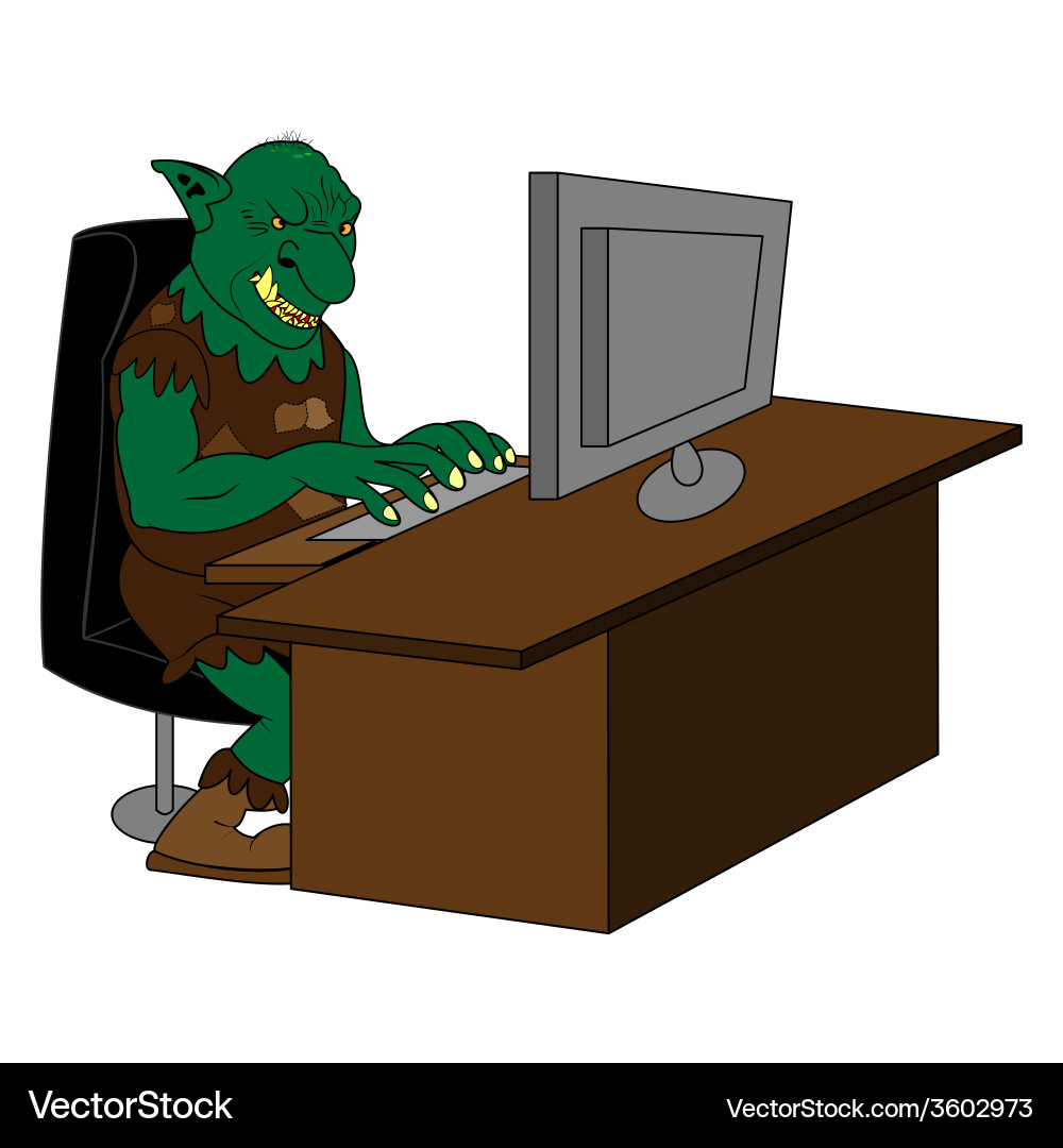 Fat internet troll using a computer vector image