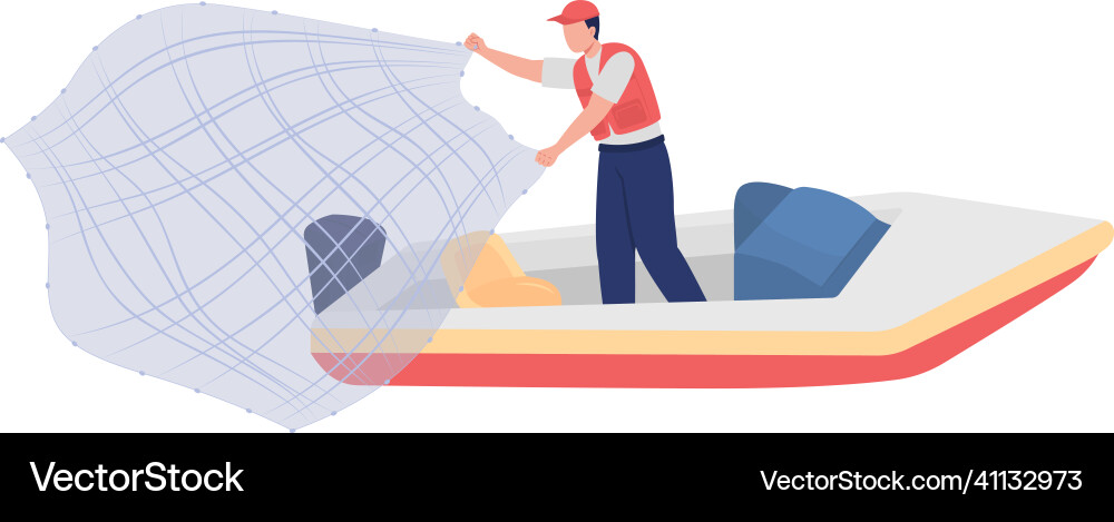 Fisherman with throw net semi flat color character Fisherman with throw net semi flat color character Vector Image