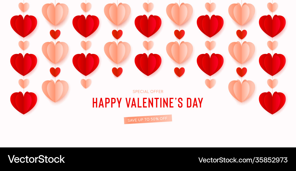 Happy st valentines day card with 3d paper hearts Happy st valentines day card with 3d paper hearts vector image