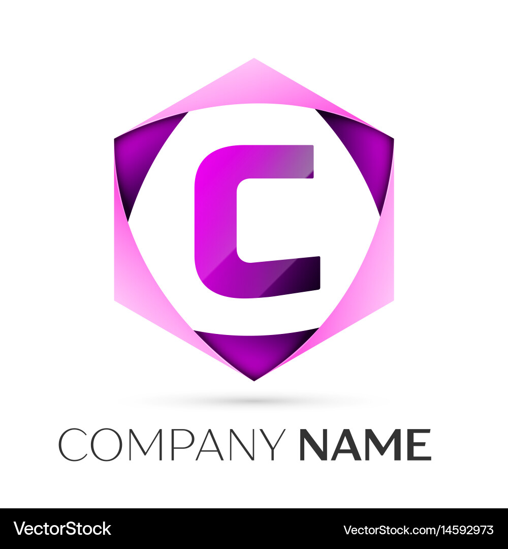Letter c symbol in the colorful hexagonal vector image
