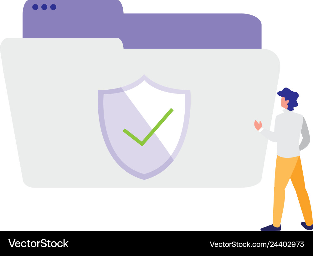Man using folder document with shield Man using folder document with shield Vector Image