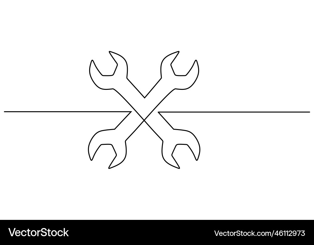 One continuous single line of wrenches isolated One continuous single line of wrenches isolated vector image