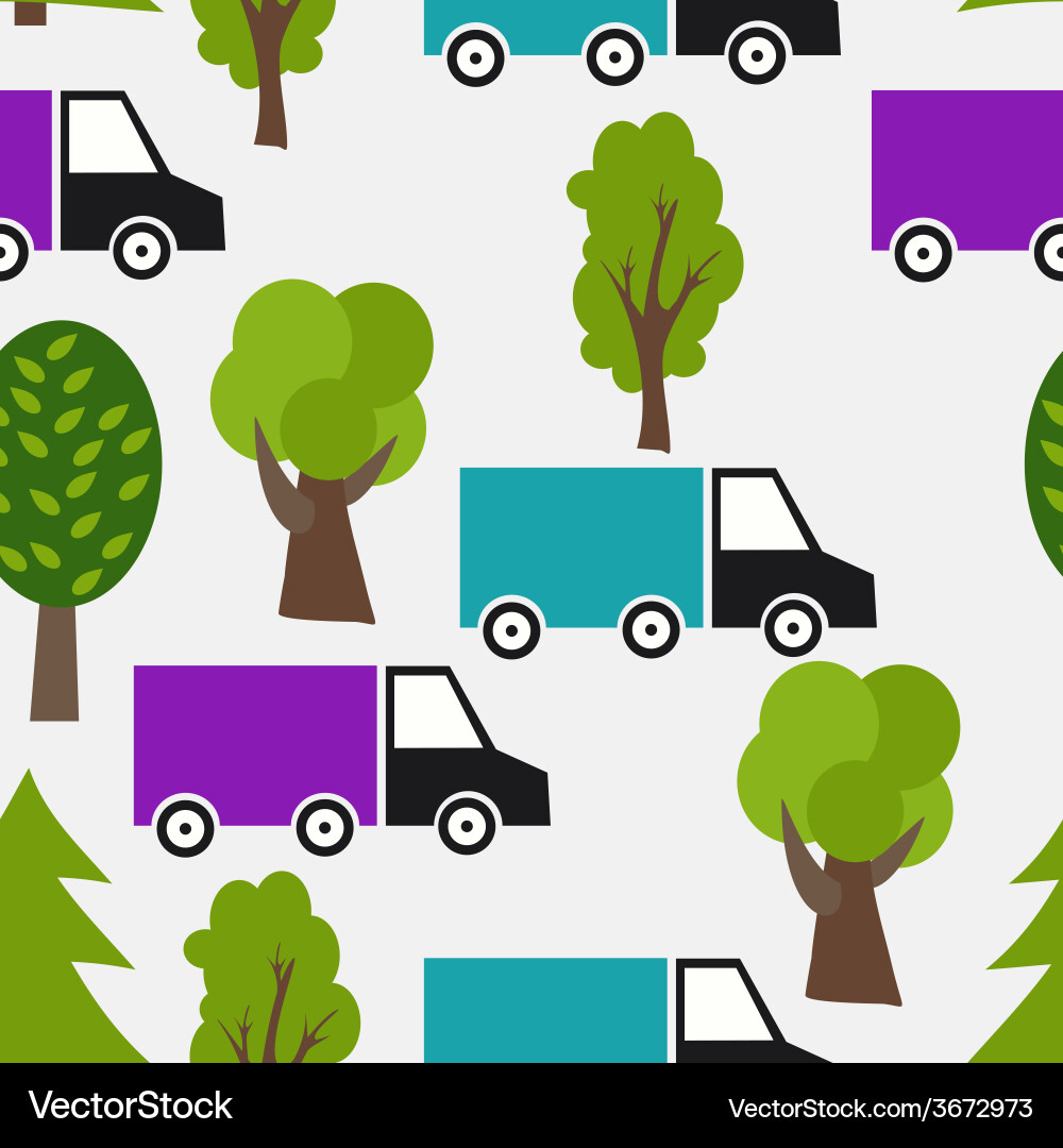 Seamless pattern with truck and tree background vector image