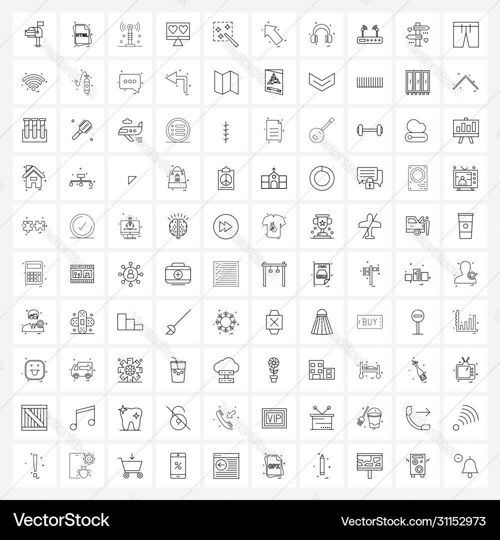 Set 100 simple line icons for web and print vector image