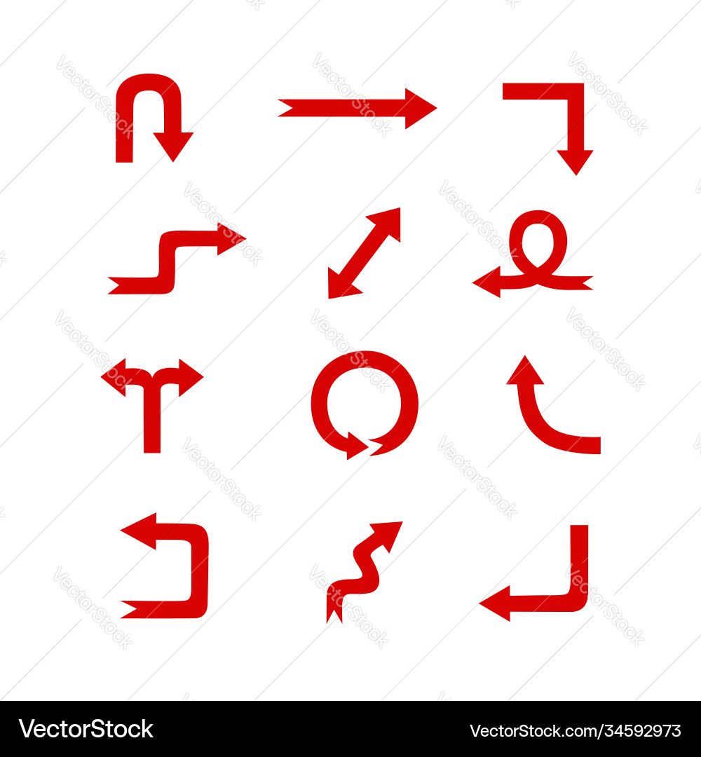 Simple red arrows in various directions set Simple red arrows in various directions set vector image