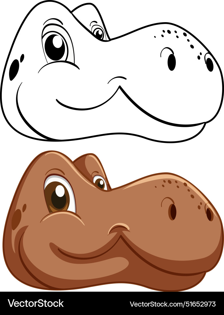 Smiling dinosaur head in color and outline Smiling dinosaur head in color and outline vector image