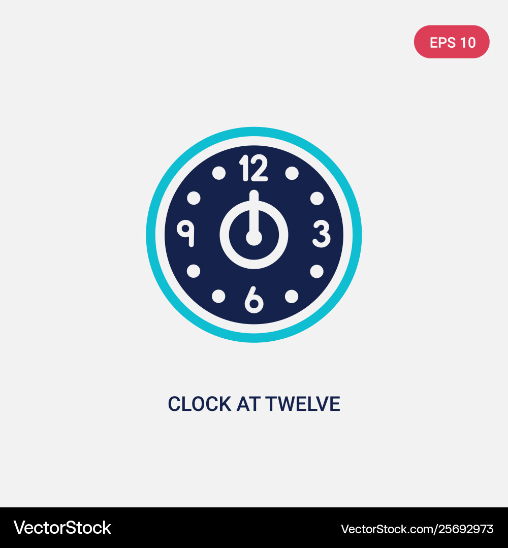 Two color clock at twelve oclock icon from Two color clock at twelve oclock icon from vector image