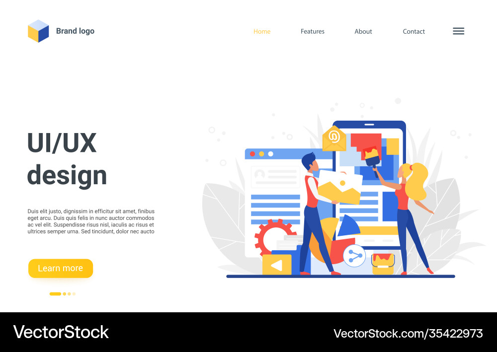 Ui ux design landing page creators construct vector image