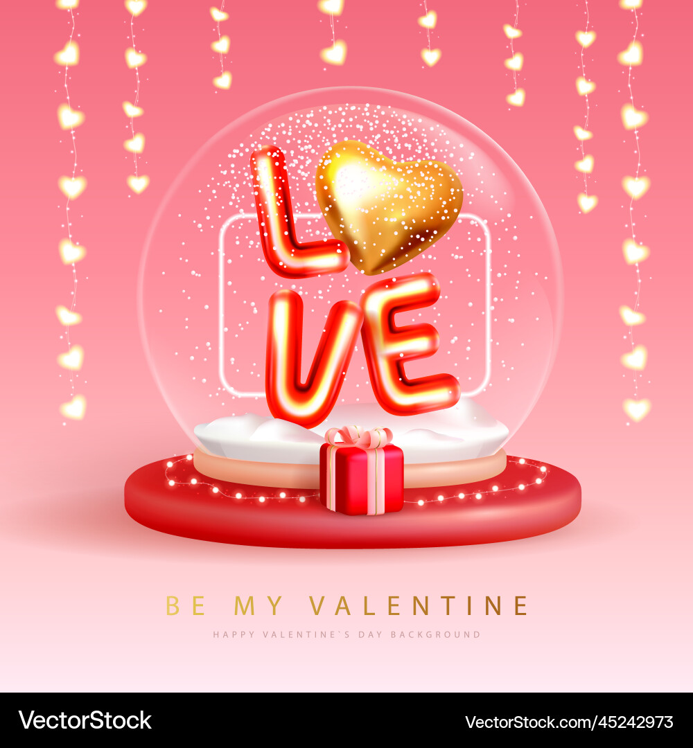 Valentines day poster with love heart and gift box Valentines day poster with love heart and gift box vector image