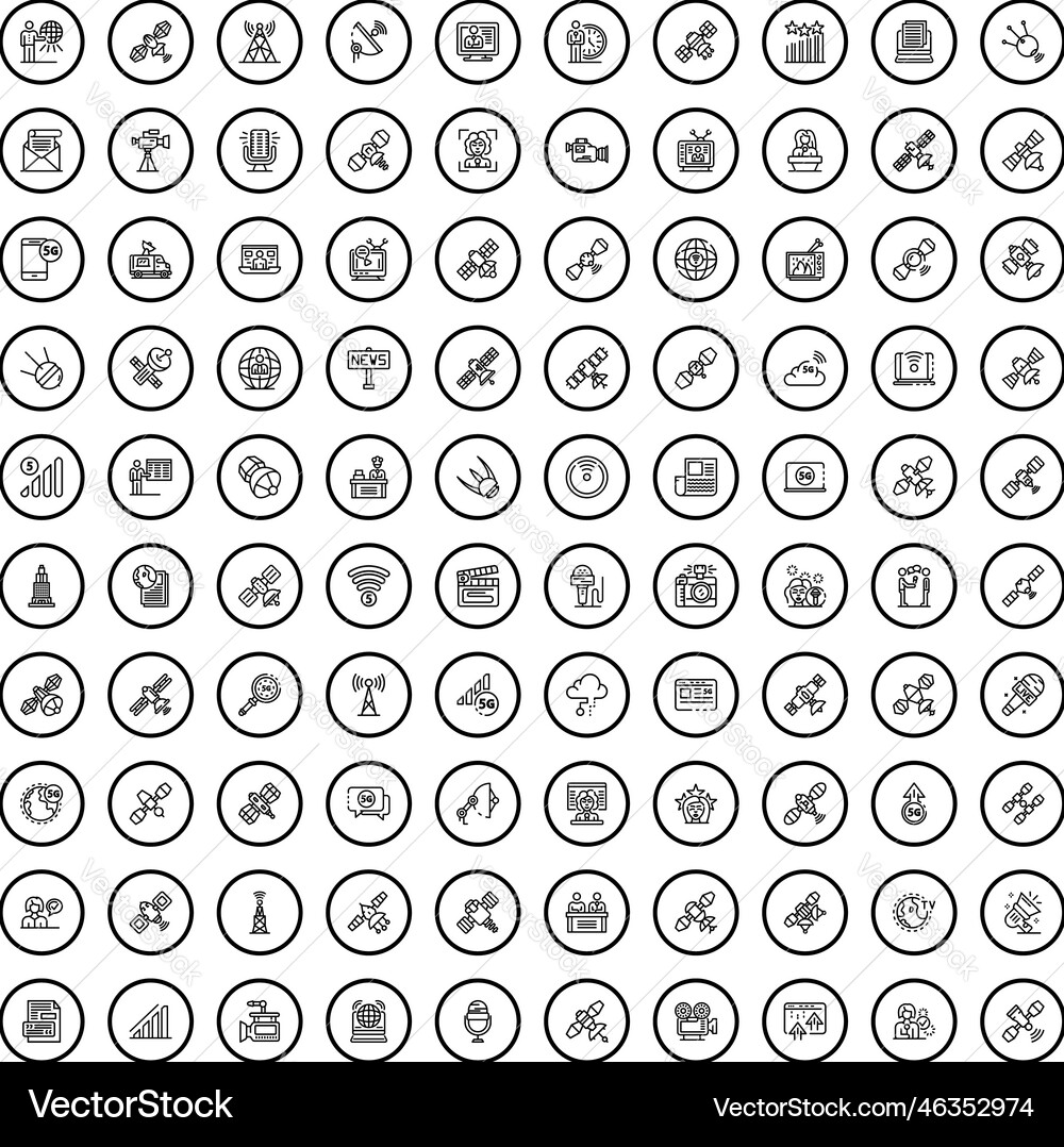 100 Telekommunikations-Symbole setzen Umriss Stil 100 Telekommunikations-Symbole setzen Umriss Stil Vektorbild