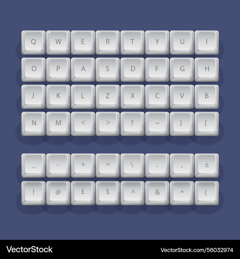 3d keyboard letters buttons with shadow vector image