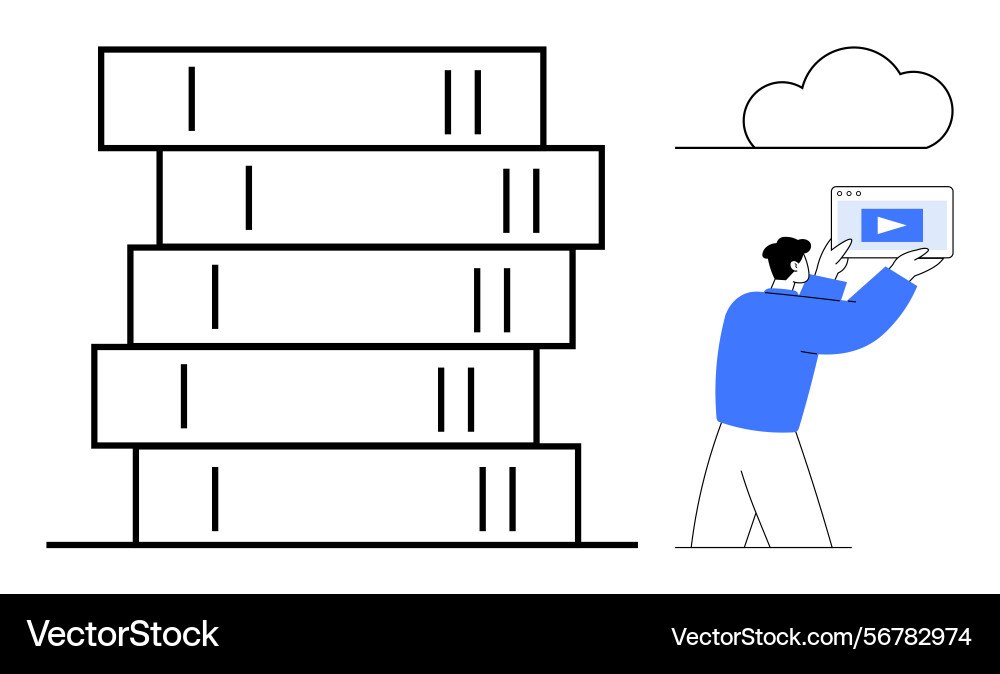 Cloud backup concept with man storing digital Cloud backup concept with man storing digital vector image