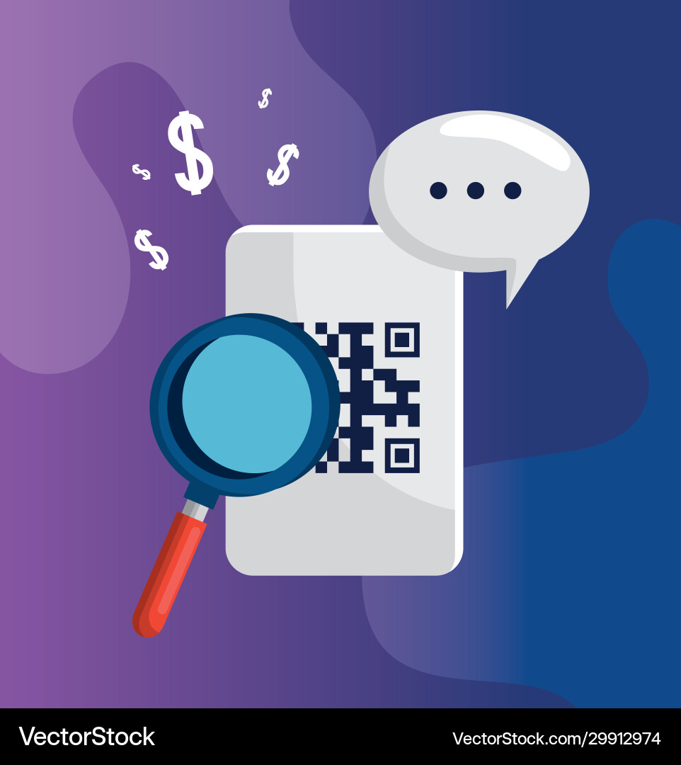 Code qr with magnifying glass and speech bubble Vector Image