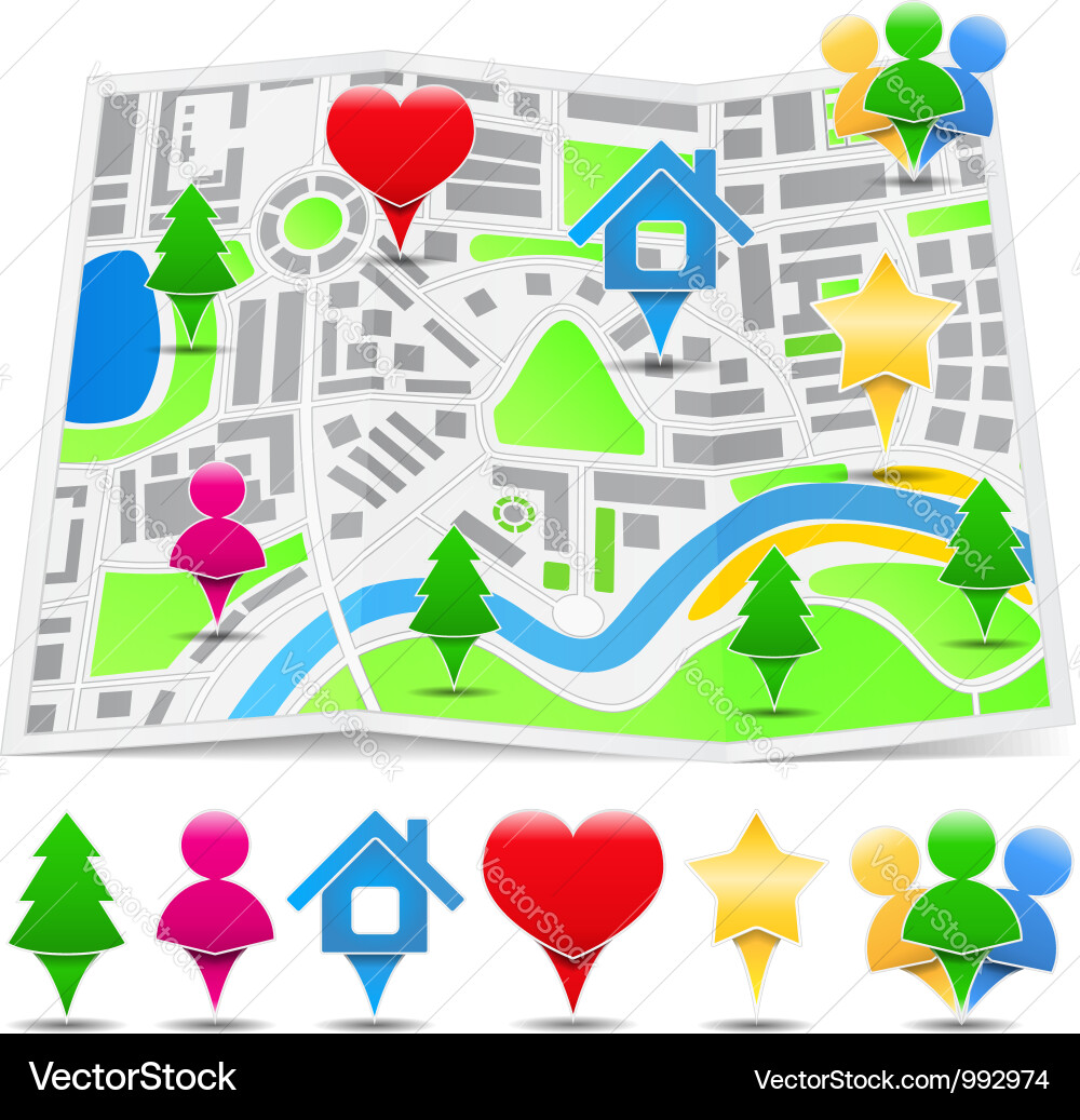 Colorful Map with Markers vector image