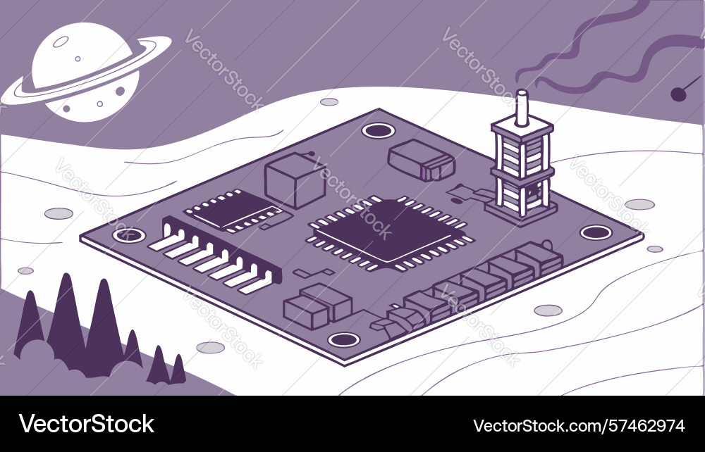 Cosmic circuit advanced tech with satellite vector image