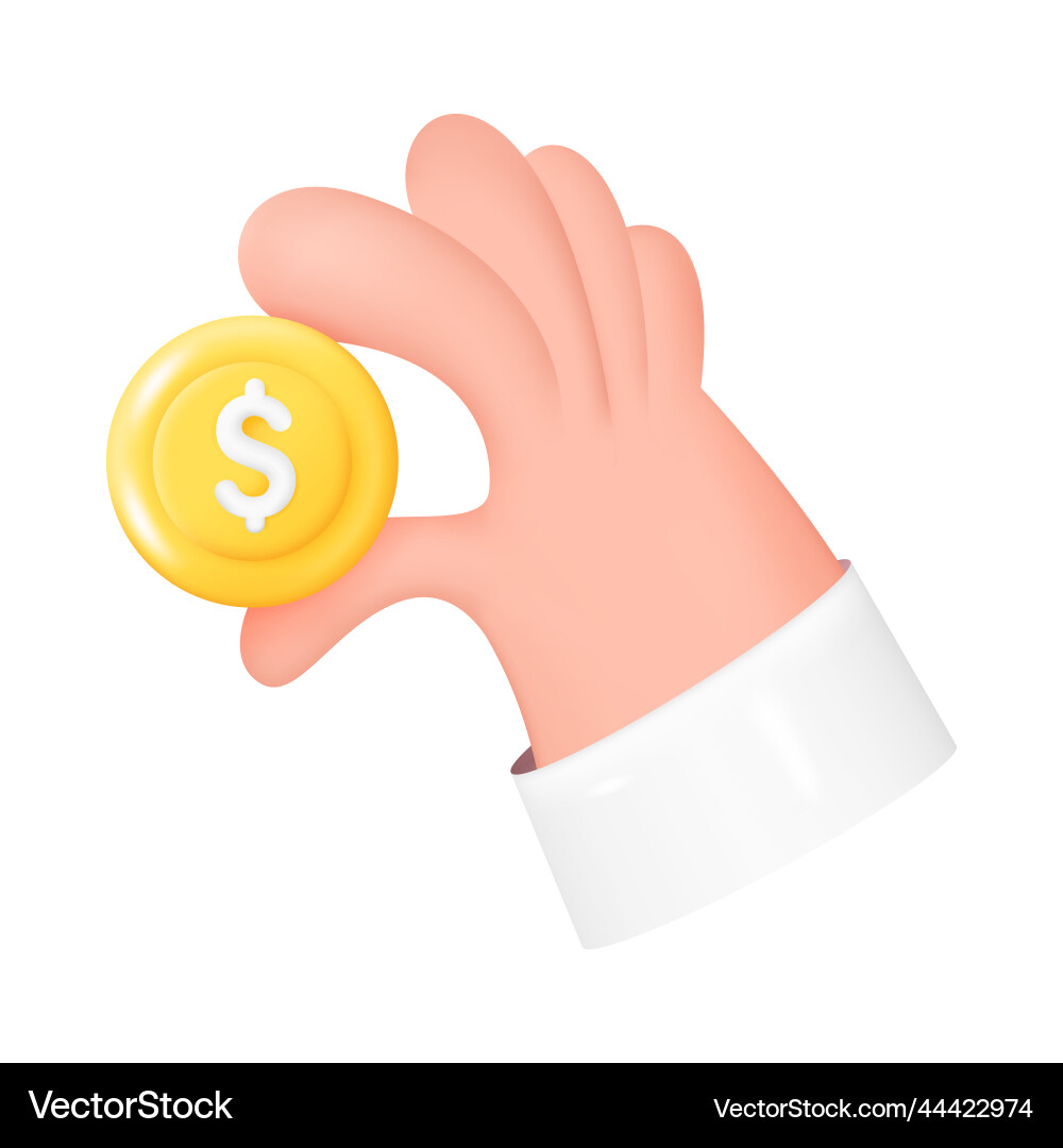 Hand holding golden coin with dollar sign vector image