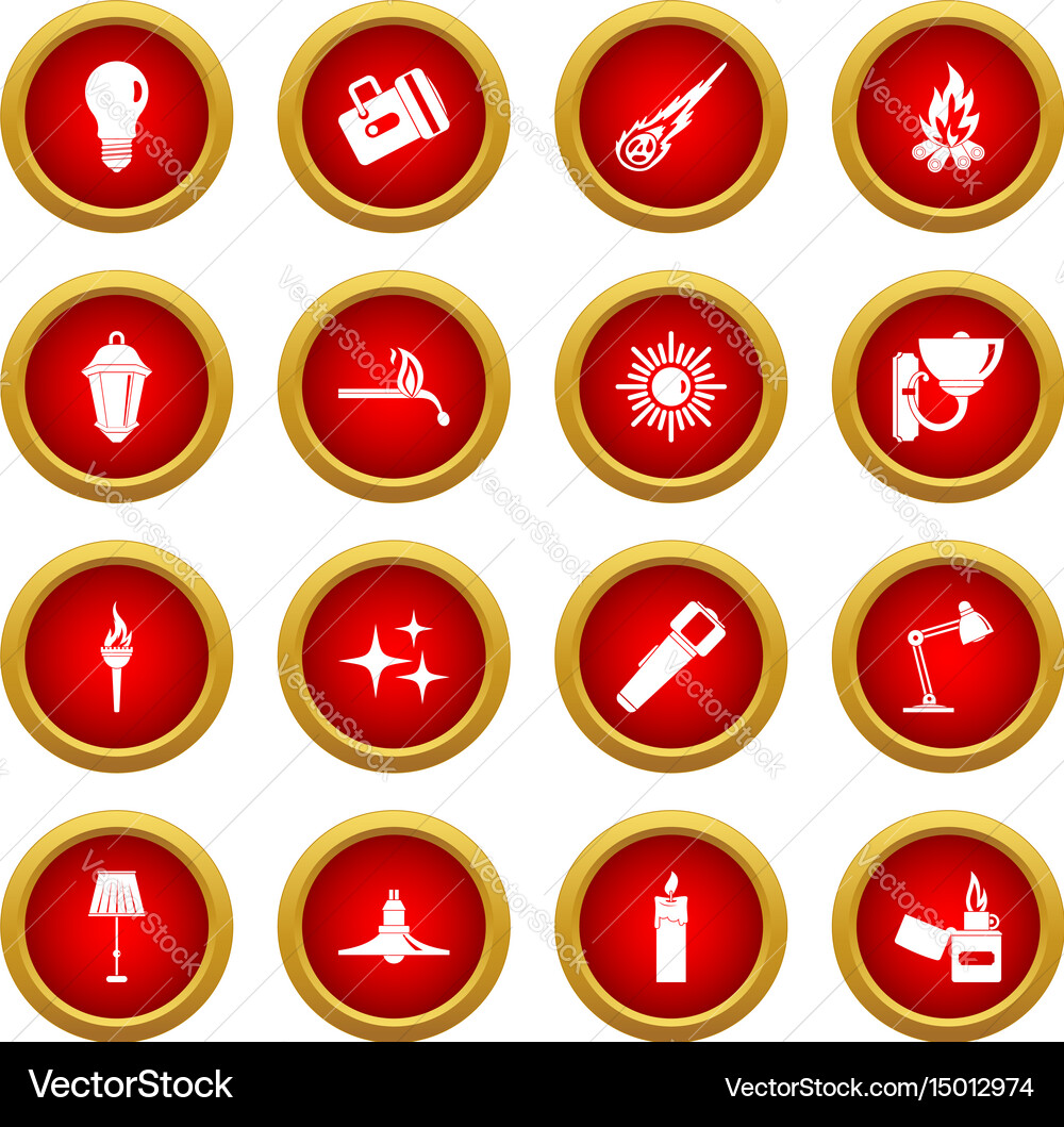 Light source symbols icon red circle set vector image