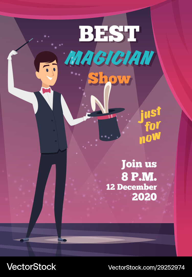 Magic show poster magician character tricks Magic show poster magician character tricks vector image