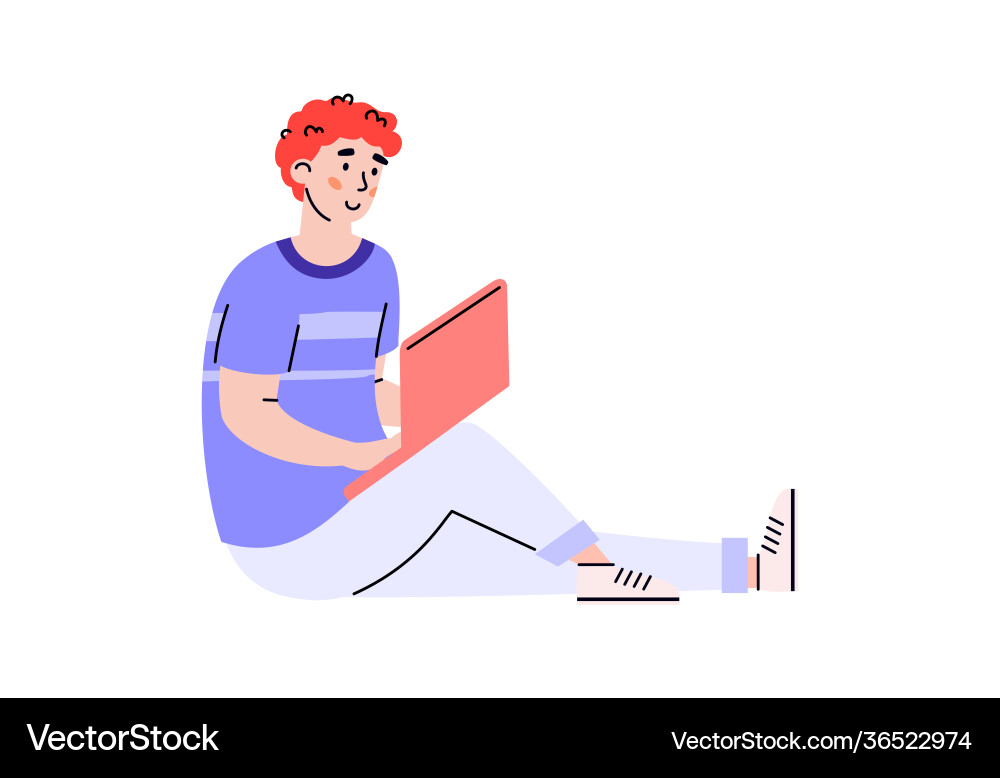 Man outsource programmer with laptop computer flat Man outsource programmer with laptop computer flat vector image
