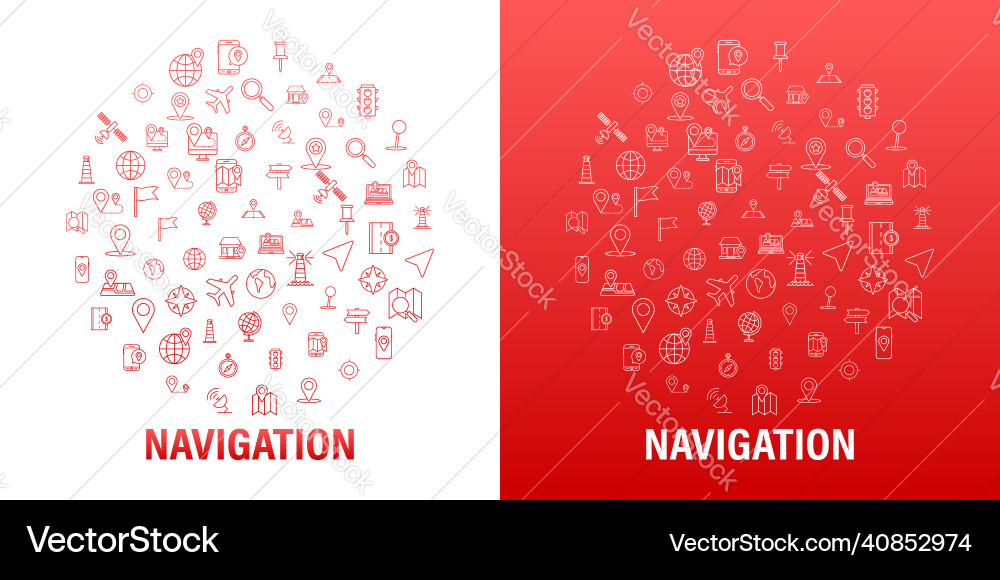 Navigation and map line icons round set Navigation and map line icons round set Vector Image