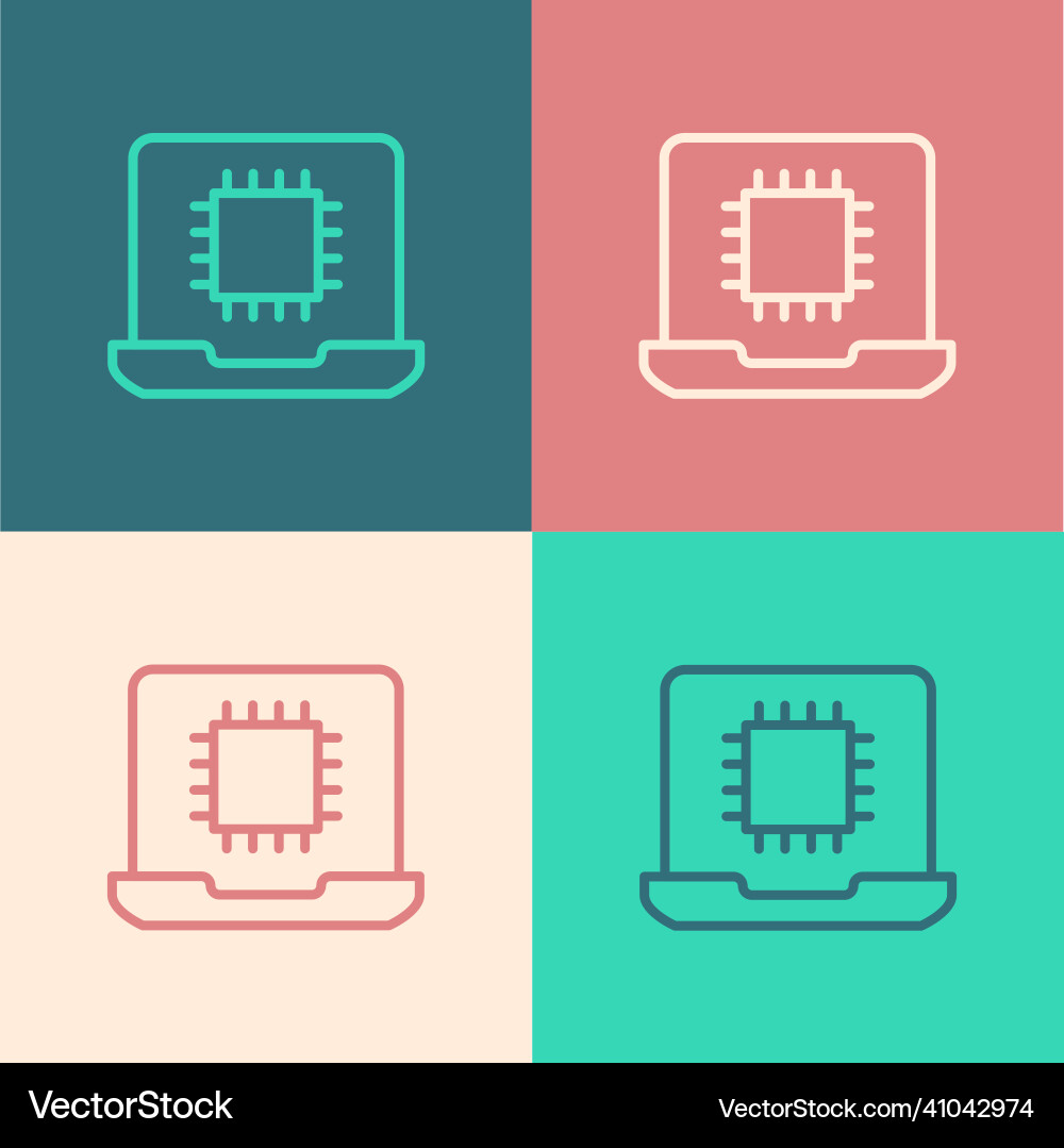Pop art line computer processor with microcircuits Pop art line computer processor with microcircuits vector image