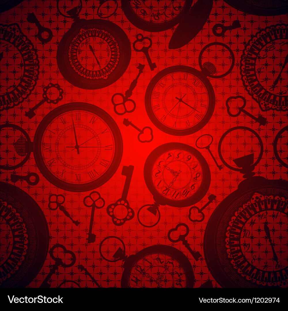 Red Clock and Key Pattern Background vector image