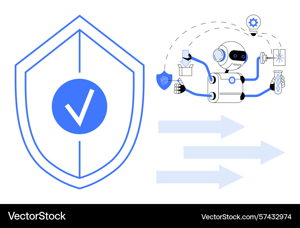 Robot ensuring security and technology processes Robot ensuring security and technology processes vector image