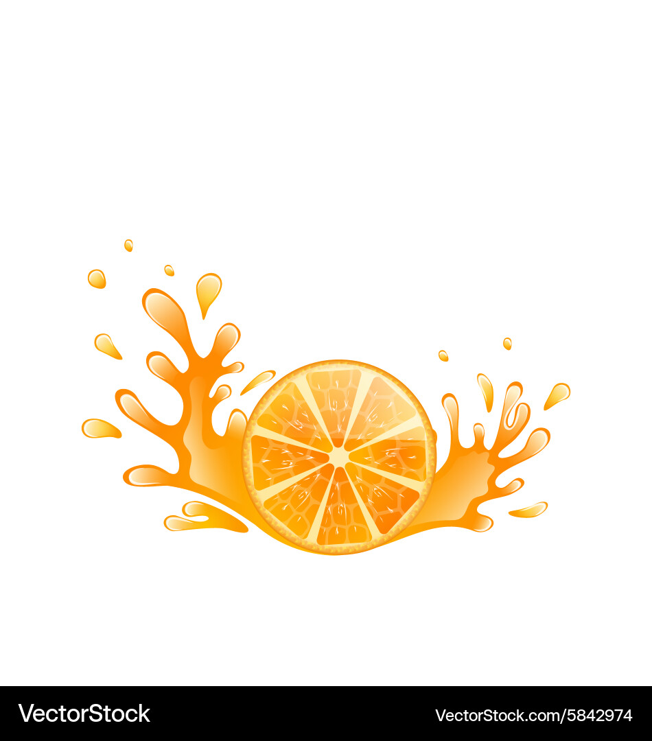 Slice of orange with splashing isolated on white Vector Image