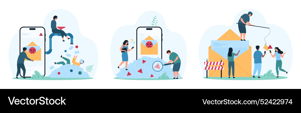 Spam notifications overload set tiny people Spam notifications overload set tiny people Vector Image